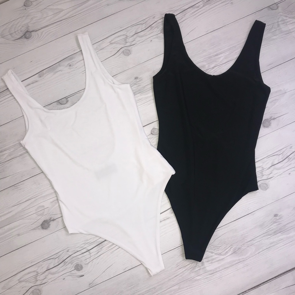 Black scoop neck bodysuit top